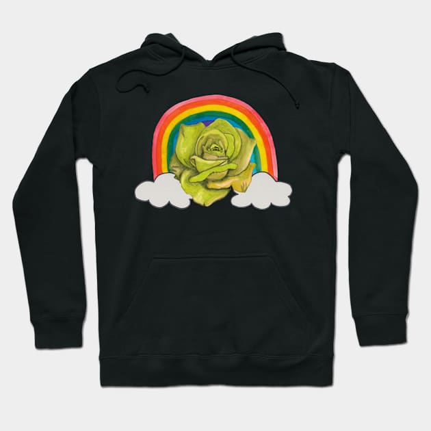 Yellow rose with rainbow and clouds Hoodie by deadblackpony